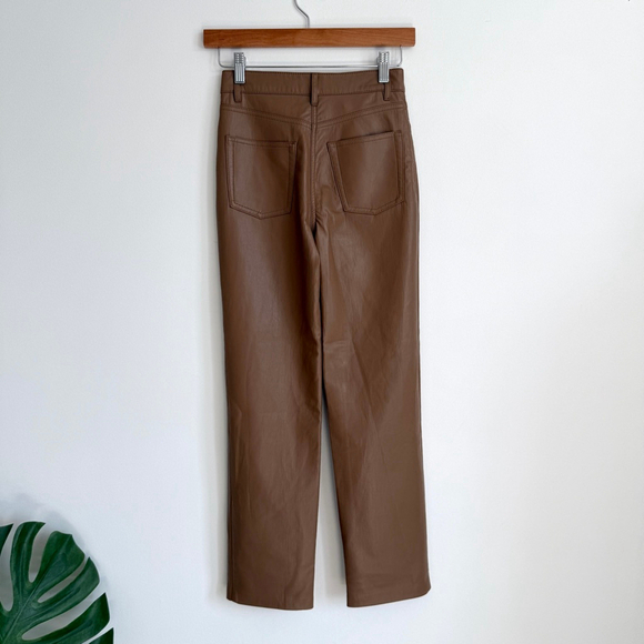Aritzia Wilfred Melina Pant High Waisted Vegan Leather Pants Brown Sz 00 Short - Picture 4 of 11